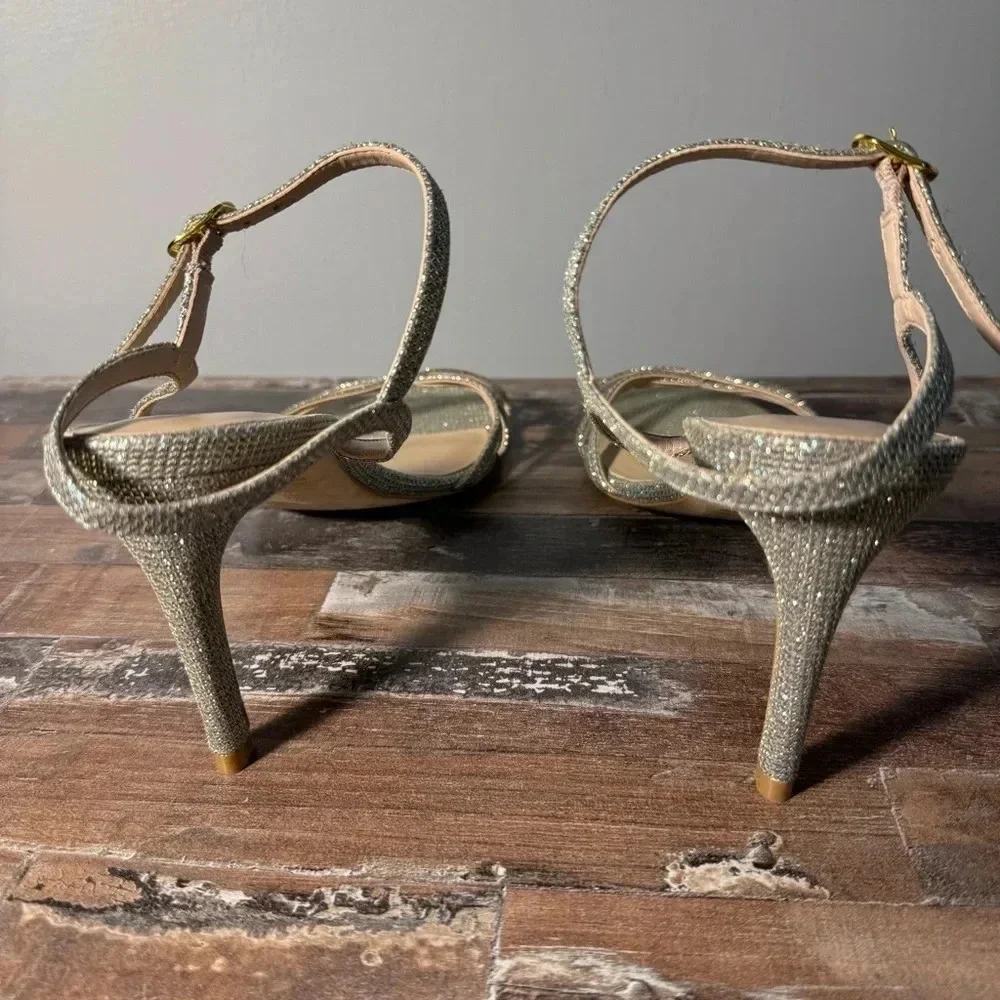 Stuart Weitzman Silver Ankle Buckle Strap Heels‎ Women Size 11 Like New